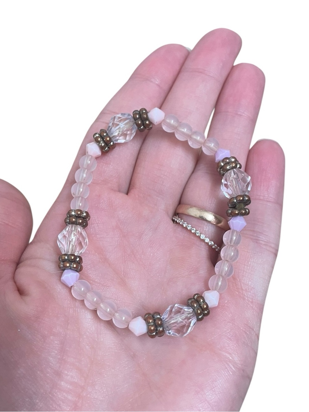Pink Beaded Stretch Bracelet Crystal Glass Beads Boho Feminine Jewelry